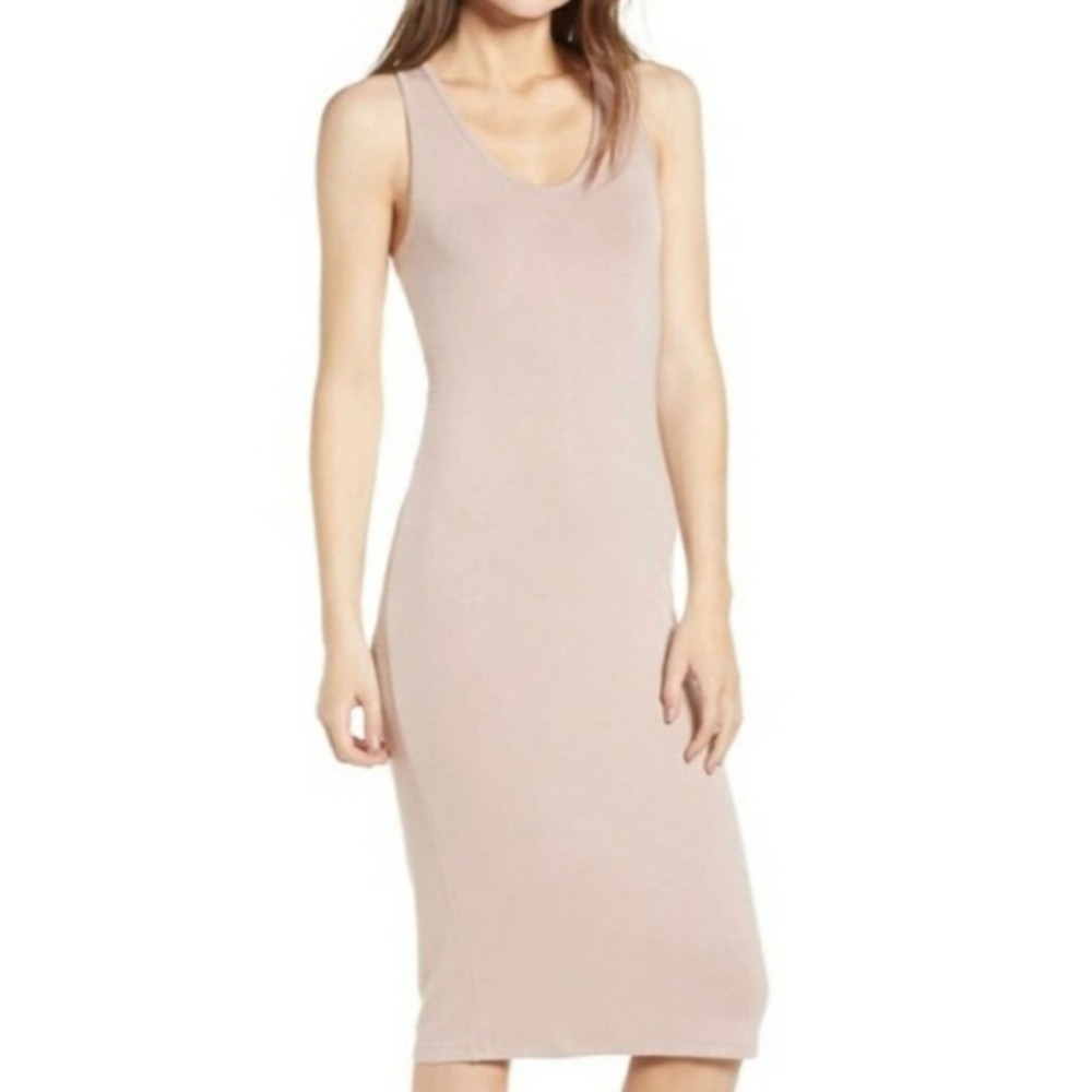 Leith Womens S Sexy BodyCon Knit Midi Dress Blush Pink Crossover Back Minimalist